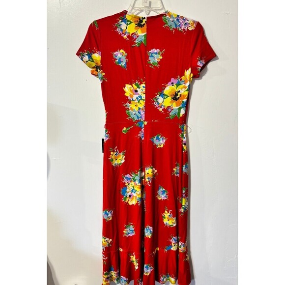 Lauren Ralph Lauren Jersey Wrap Dress Small Orange Floral Surplice Neck NWT - Picture 5 of 11
